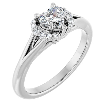 14K White Gold 1/2 CTW Heart-Cut Diamond Engagement Ring with Split Shank and Halo Accents