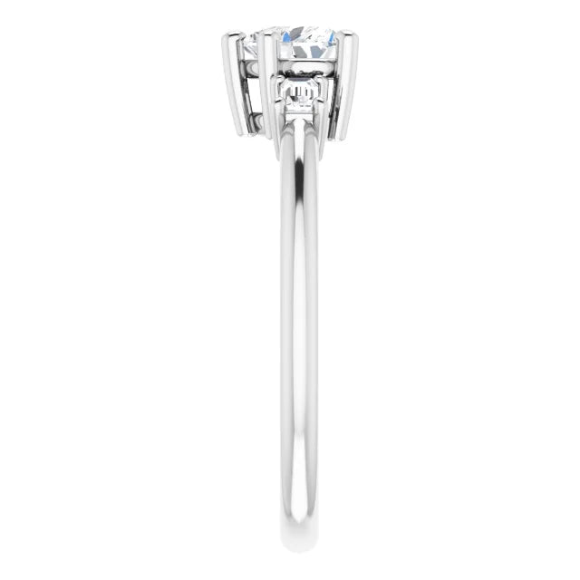 14K White Gold 1/2 CTW Heart Diamond Engagement Ring with Baguette Side Stones