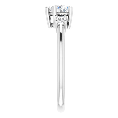 14K White Gold 1/2 CTW Heart Diamond Engagement Ring with Baguette Side Stones