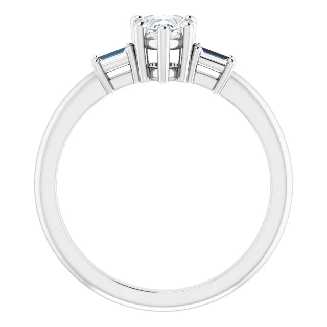 14K White Gold 1/2 CTW Heart Diamond Engagement Ring with Baguette Side Stones