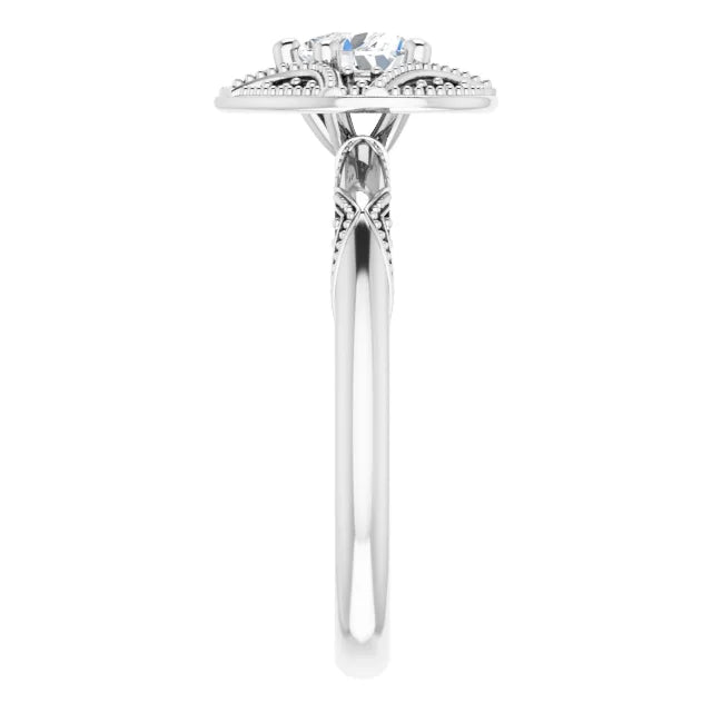 14K White Gold 1/2 CTW Heart Diamond Engagement Ring with Milgrain Halo and Filigree Detail