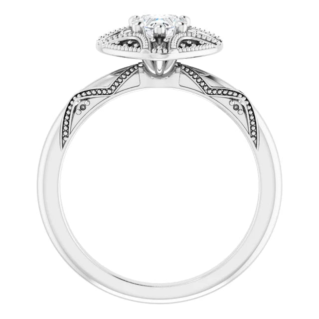 14K White Gold 1/2 CTW Heart Diamond Engagement Ring with Milgrain Halo and Filigree Detail