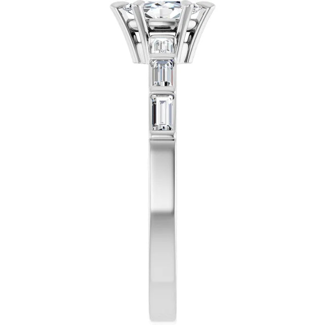 14K White Gold 1/2 CTW Marquise-Cut Diamond Engagement Ring with Baguette Accents