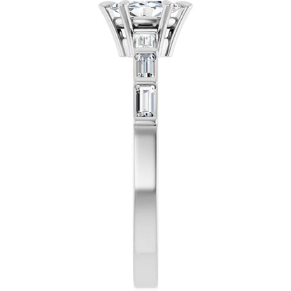 14K White Gold 1/2 CTW Marquise-Cut Diamond Engagement Ring with Baguette Accents