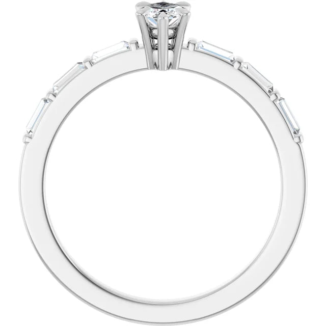 14K White Gold 1/2 CTW Marquise-Cut Diamond Engagement Ring with Baguette Accents