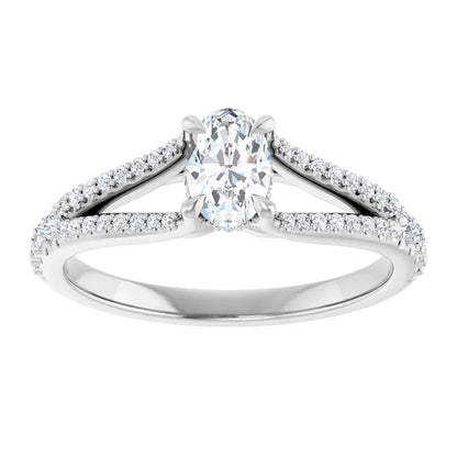 14K White Gold 1/2 CTW Oval-Cut Diamond Engagement Ring with Split Shank Pavé Design