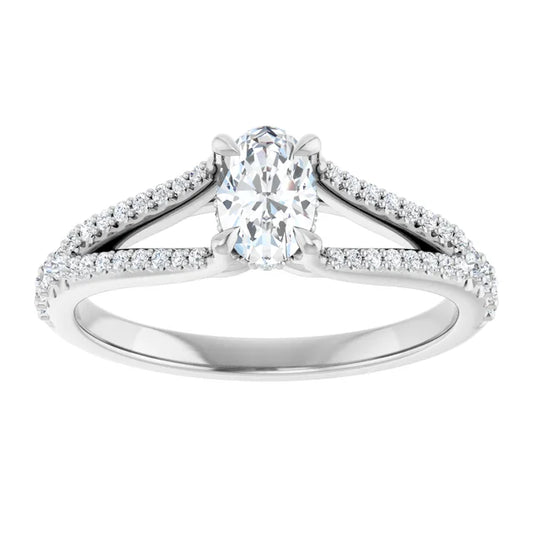 14K White Gold 1/2 CTW Oval-Cut Diamond Engagement Ring with Split Shank Pavé Design