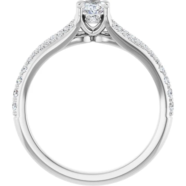 14K White Gold 1/2 CTW Oval-Cut Diamond Engagement Ring with Split Shank Pavé Design