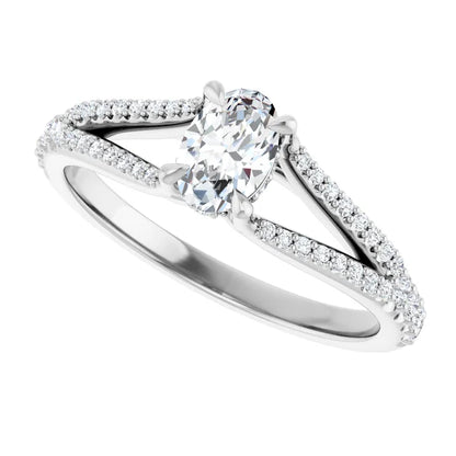 14K White Gold 1/2 CTW Oval-Cut Diamond Engagement Ring with Split Shank Pavé Design