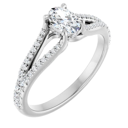 14K White Gold 1/2 CTW Oval-Cut Diamond Engagement Ring with Split Shank Pavé Design