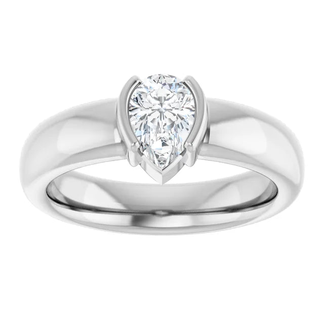 14K White Gold 1/2 CTW Pear-Cut Diamond Bezel-Set Engagement Ring