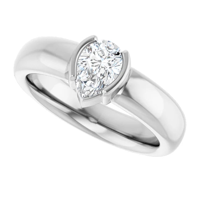 14K White Gold 1/2 CTW Pear-Cut Diamond Bezel-Set Engagement Ring