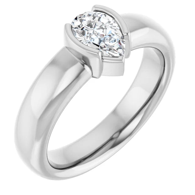 14K White Gold 1/2 CTW Pear-Cut Diamond Bezel-Set Engagement Ring