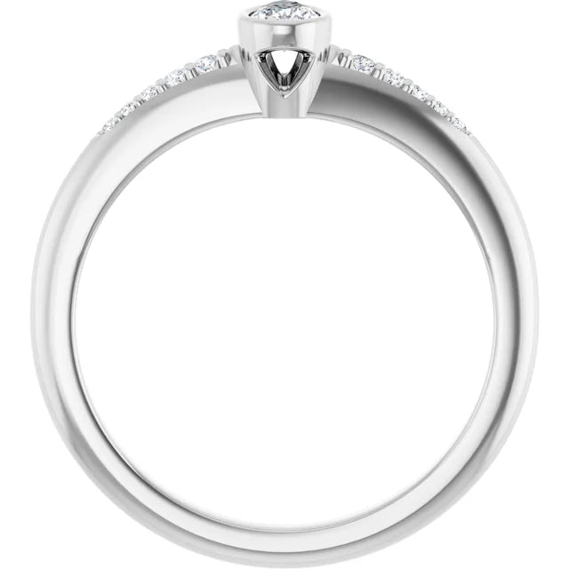 14K White Gold 1/2 CTW Pear-Cut Diamond Engagement Ring with Bezel Setting and Pave Band