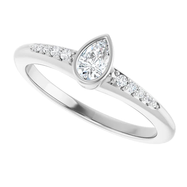 14K White Gold 1/2 CTW Pear-Cut Diamond Engagement Ring with Bezel Setting and Pave Band