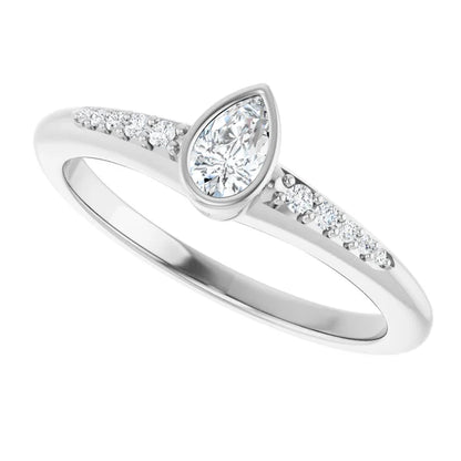 14K White Gold 1/2 CTW Pear-Cut Diamond Engagement Ring with Bezel Setting and Pave Band