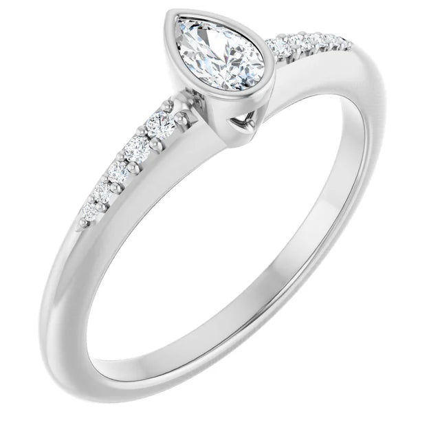 14K White Gold 1/2 CTW Pear-Cut Diamond Engagement Ring with Bezel Setting and Pave Band