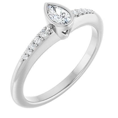 14K White Gold 1/2 CTW Pear-Cut Diamond Engagement Ring with Bezel Setting and Pave Band