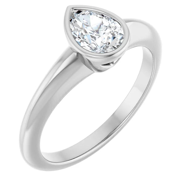 14K White Gold 1/2 CTW Pear-Cut Diamond Solitaire Engagement Ring with Bezel Setting