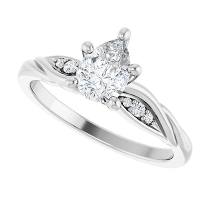 14K White Gold 1/2 CTW Pear-Shaped Diamond Twist Shank Engagement Ring