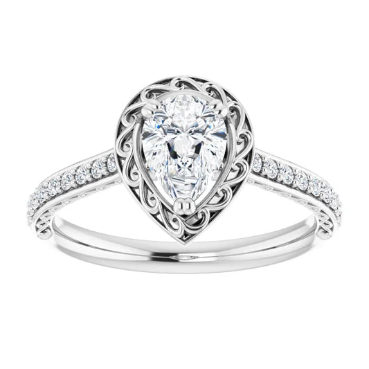 14K White Gold 1/2 CTW Pear-Shaped Diamond Vintage-Inspired Engagement Ring