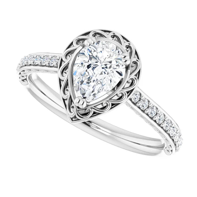 14K White Gold 1/2 CTW Pear-Shaped Diamond Vintage-Inspired Engagement Ring