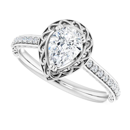 14K White Gold 1/2 CTW Pear-Shaped Diamond Vintage-Inspired Engagement Ring