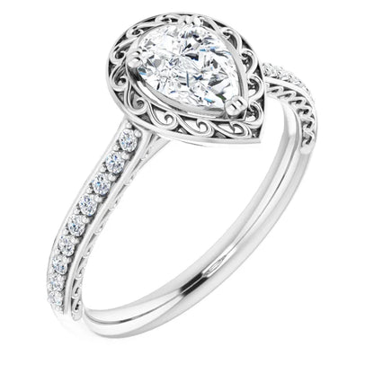 14K White Gold 1/2 CTW Pear-Shaped Diamond Vintage-Inspired Engagement Ring