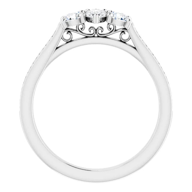 14K White Gold 2 1/2 CTW Pear-Cut Diamond Engagement Ring with Round Side Stones and Pave Band