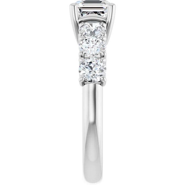 14K White Gold 2 1/5 CTW Asscher-Cut Diamond Engagement Ring with Round Graduated Side Stones