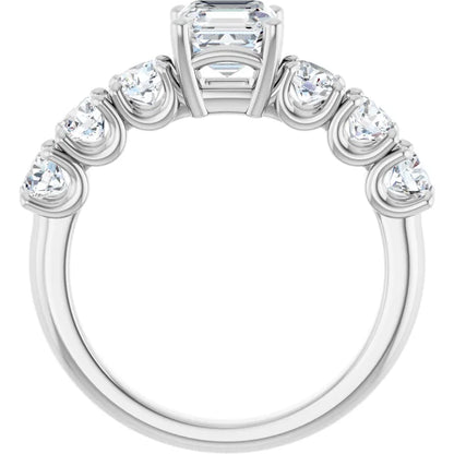 14K White Gold 2 1/5 CTW Asscher-Cut Diamond Engagement Ring with Round Graduated Side Stones