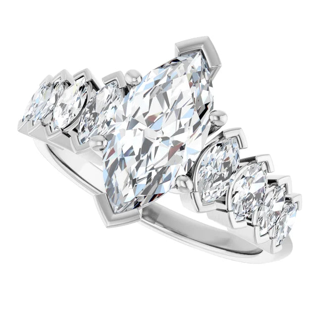 14K White Gold 2 3/4 CTW Marquise-Cut Diamond Engagement Ring