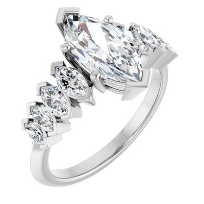 14K White Gold 2 3/4 CTW Marquise-Cut Diamond Engagement Ring