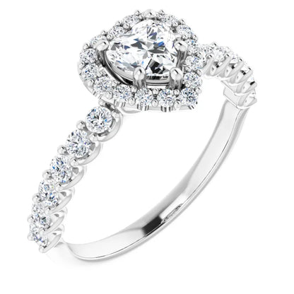 14K White Gold 2 CTW Heart-Cut Diamond Halo Engagement Ring with Pavé Band