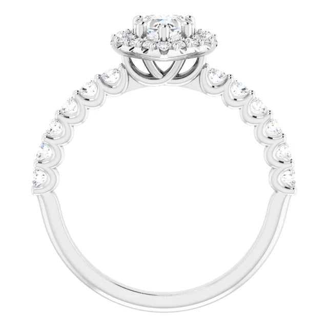 14K White Gold 2 CTW Heart-Cut Diamond Halo Engagement Ring with Pavé Band