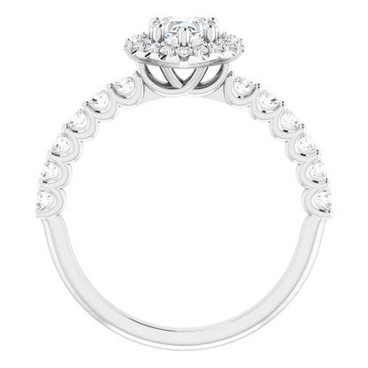 14K White Gold 2 CTW Heart-Cut Diamond Halo Engagement Ring with Pavé Band