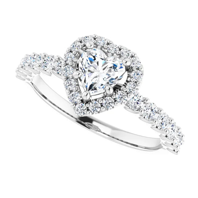 14K White Gold 2 CTW Heart-Cut Diamond Halo Engagement Ring with Pavé Band