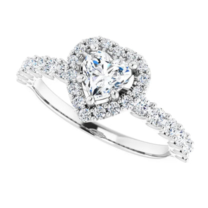 14K White Gold 2 CTW Heart-Cut Diamond Halo Engagement Ring with Pavé Band