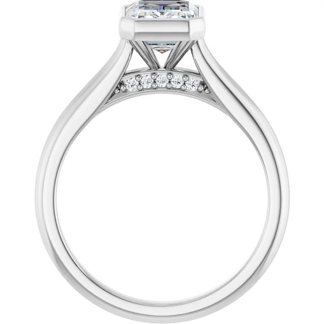 14K White Gold 3 7/8 CTW Emerald-Cut Diamond Bezel-Set Solitaire Engagement Ring