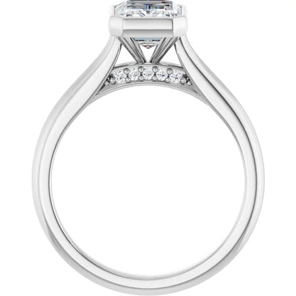 14K White Gold 3 7/8 CTW Emerald-Cut Diamond Bezel-Set Solitaire Engagement Ring