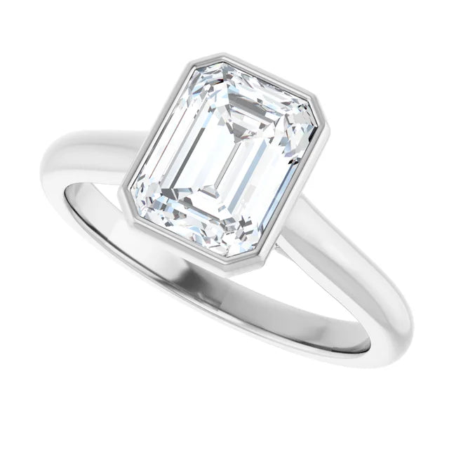 14K White Gold 3 7/8 CTW Emerald-Cut Diamond Bezel-Set Solitaire Engagement Ring