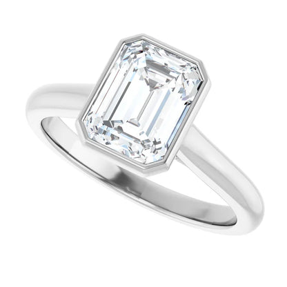 14K White Gold 3 7/8 CTW Emerald-Cut Diamond Bezel-Set Solitaire Engagement Ring