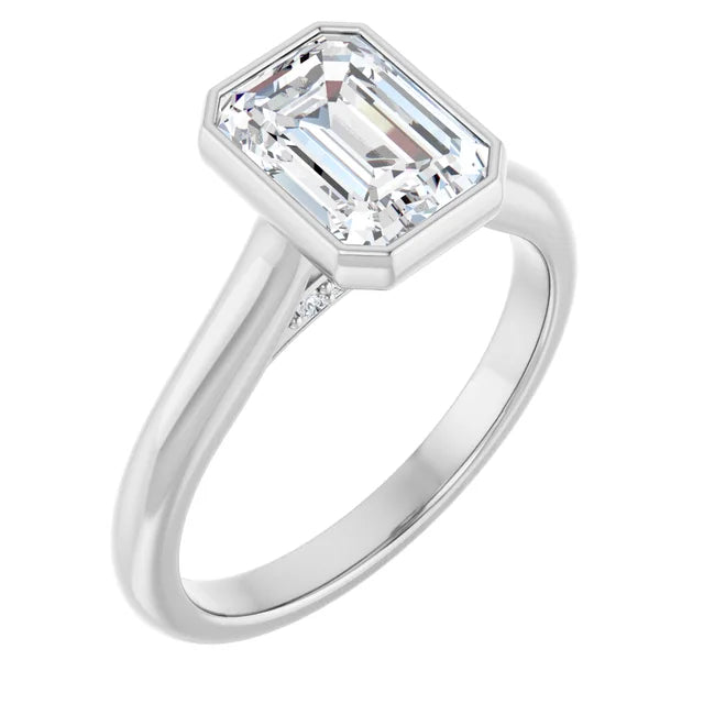 14K White Gold 3 7/8 CTW Emerald-Cut Diamond Bezel-Set Solitaire Engagement Ring