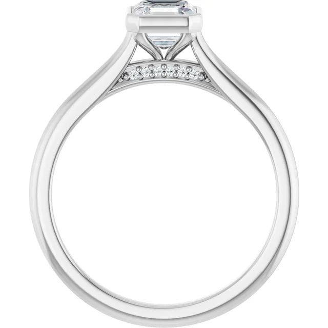 14K White Gold 3/4 CTW Asscher-Cut Diamond Solitaire Engagement Ring with Bezel Setting