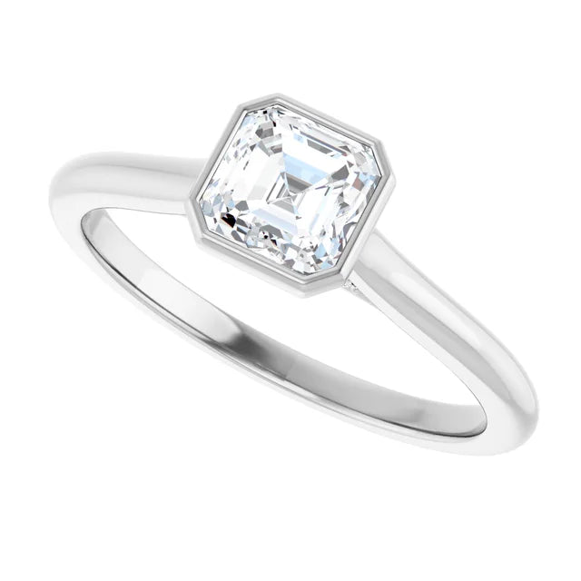 14K White Gold 3/4 CTW Asscher-Cut Diamond Solitaire Engagement Ring with Bezel Setting