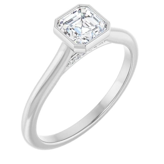 14K White Gold 3/4 CTW Asscher-Cut Diamond Solitaire Engagement Ring with Bezel Setting