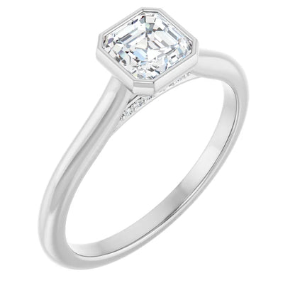 14K White Gold 3/4 CTW Asscher-Cut Diamond Solitaire Engagement Ring with Bezel Setting