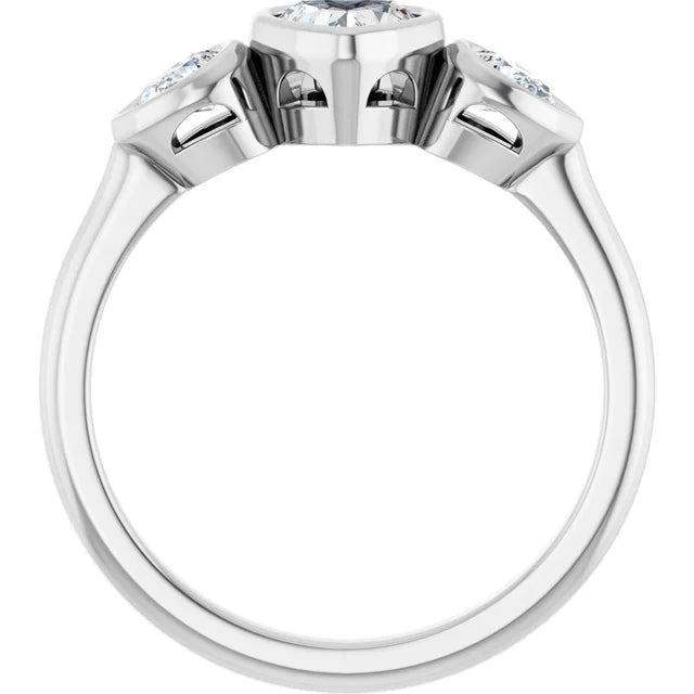 14K White Gold 3/4 CTW Heart-Cut Diamond Three-Stone Engagement Ring with Pear Bezel Accents