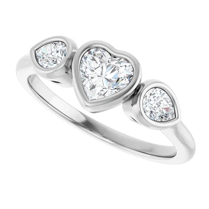 14K White Gold 3/4 CTW Heart-Cut Diamond Three-Stone Engagement Ring with Pear Bezel Accents