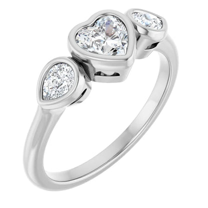 14K White Gold 3/4 CTW Heart-Cut Diamond Three-Stone Engagement Ring with Pear Bezel Accents